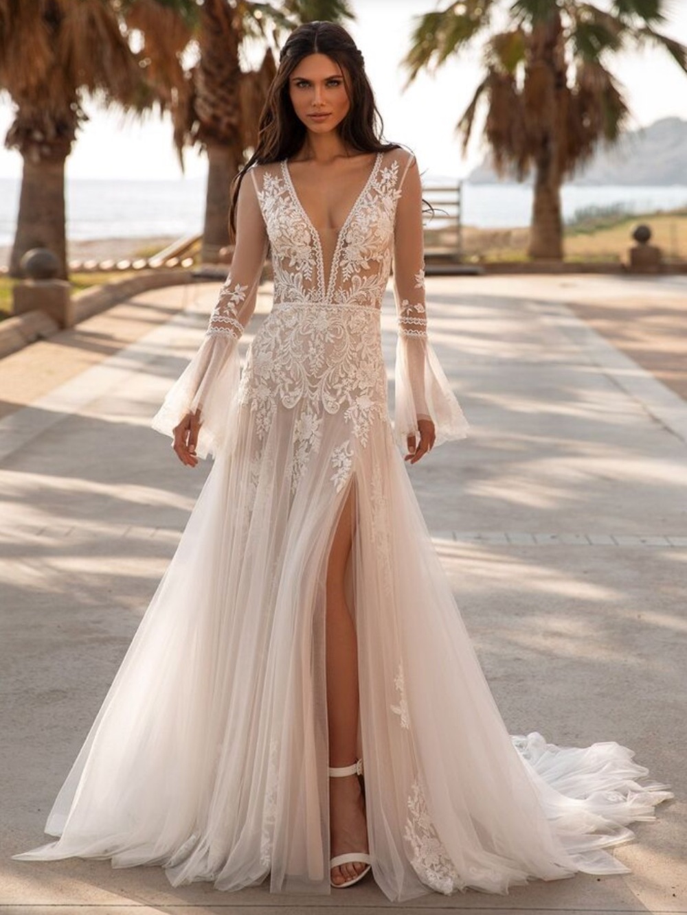 Pronovias Tyson Embroidered Tulle Lace Wedding Gown Size 6